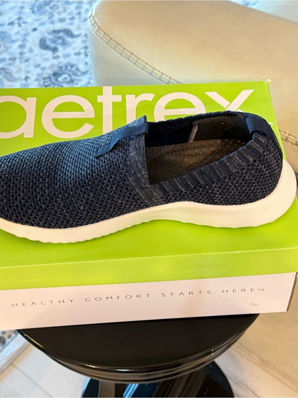 Aetrex Navy Knit Slip-On Sneakers with White Sole - Women's